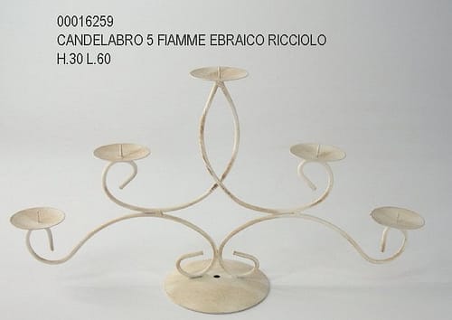 Candelabro ferro 5 fiamme in linea stile shabby chic alto 30 cm