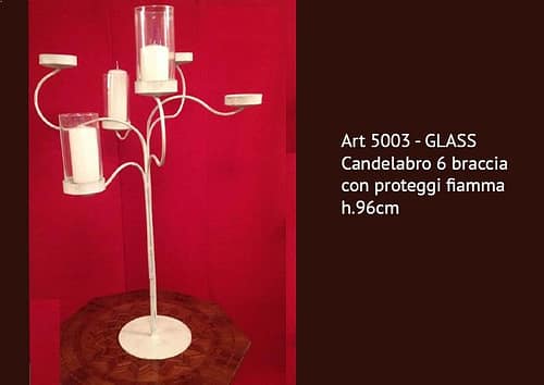 Candelabro in ferro 6 braccia con proteggi fiamma in vetro alto 96 cm - Candelabri