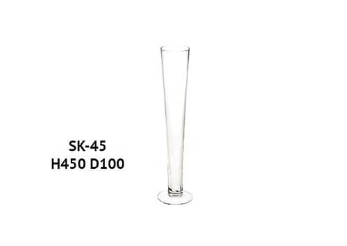 Vaso vetro conico con piede diametro 10 altezza 45 cm
