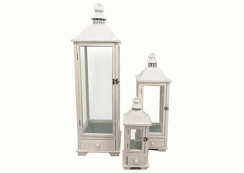 Immagine e commerce Serie 3 Lanterne grandi legno vetro con cassetto alte 32-65-108 cm