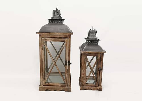 Immagine e commerce Serie 2 Lanterne legno tetto metallo colore marrone cm 46 e 64