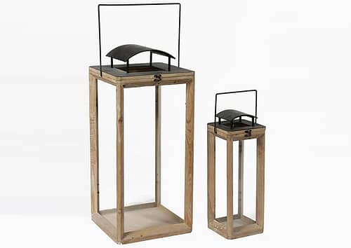 Immagine e commerce Serie 2 lanterne in legno naturale tetto curvo metallo alte 52 84 cm