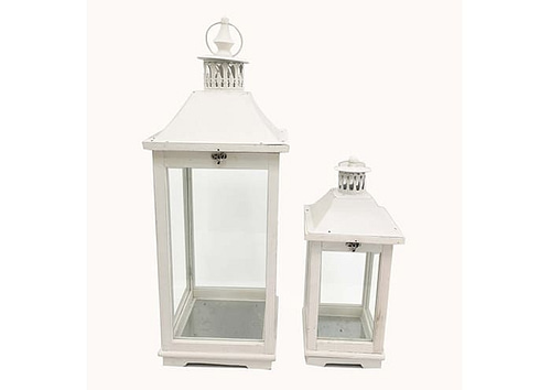 Immagine e commerce Serie 2 lanterne bianche in legno apertura superiore alte  41 67 cm