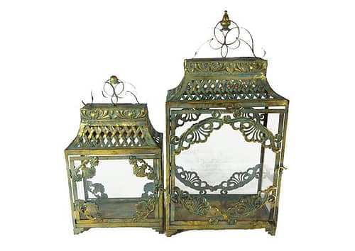 Immagine e commerce Serie 2 lanterne metallo oro art decò forma rettangolare alte 44 e 59 cm