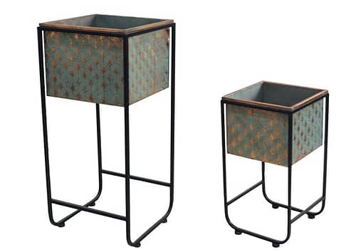 Immagine e commerce Serie 2 portavasi metallo quadrati oro bronzo con piedistallo 21 e 27 cm