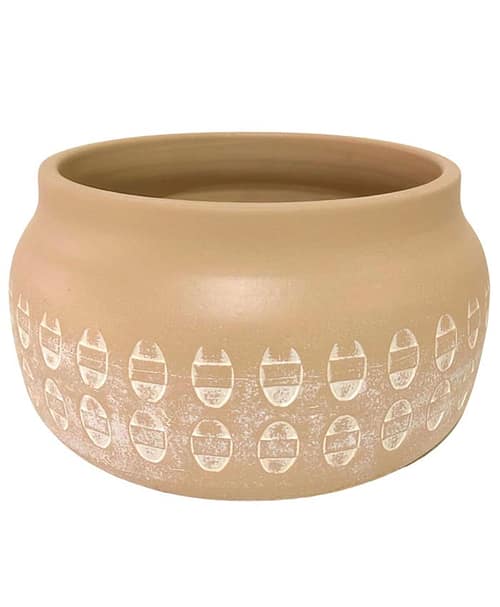 Immagine e commerce Ciotola ceramica color cipria anticato decori geometrici cm 34 h15