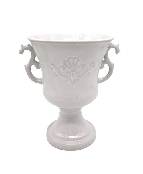 Immagine e commerce Calice ceramica bianca decoro floreale manici lavorati cm 12 h16