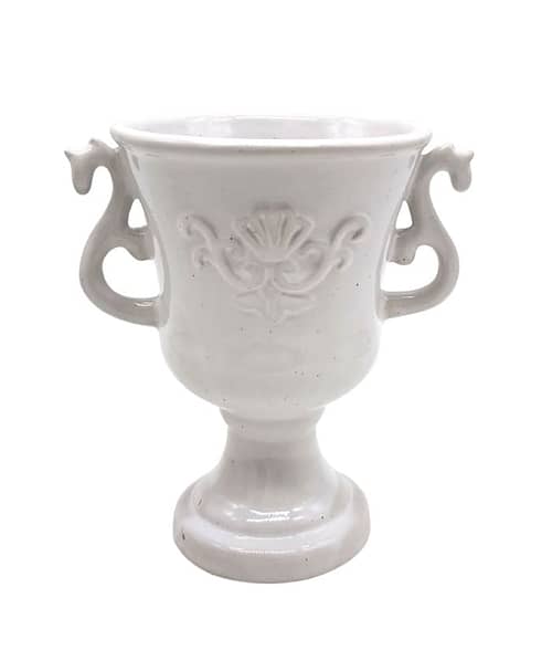 Immagine e commerce Calice ceramica bianca decoro floreale manici lavorati cm 16 h21