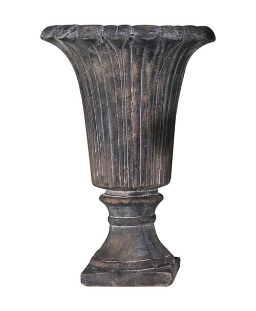 Immagine e commerce Vaso mediceo cemento scuro rigato piede quadro per addobbi floreali cm 23 h32