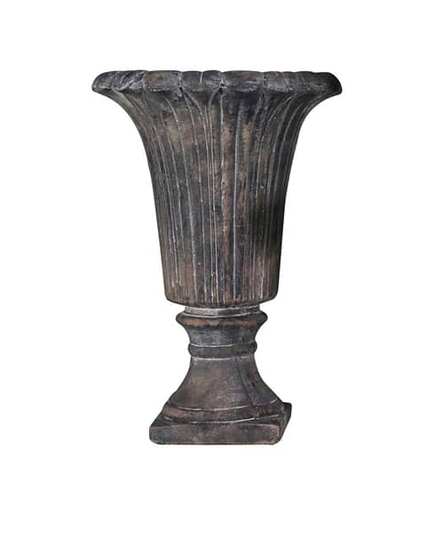 Immagine e commerce Vaso mediceo cemento scuro rigato piede quadro per addobbi floreali cm 19 h27