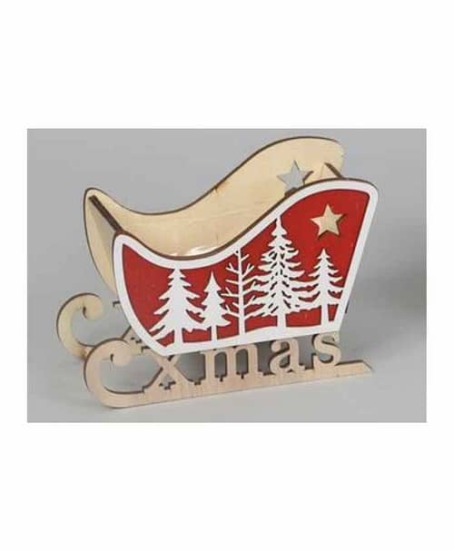Immagine e commerce Cesto legno a forma di slitta rossa cm 18x8 h12 cm