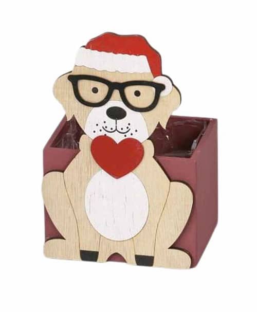 Immagine e commerce Cesto quadrato legno con Cane di babbo Natale cm 12x10 h19 cm