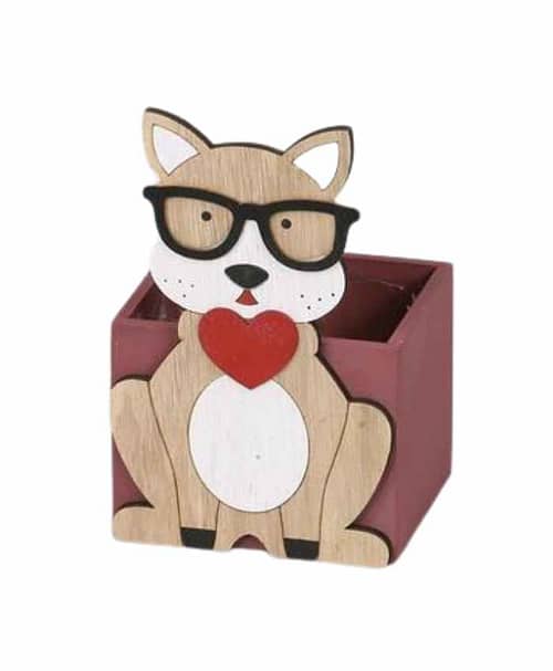 Immagine e commerce Cesto quadrato legno con Cane di babbo Natale cm 10x9 h15 cm