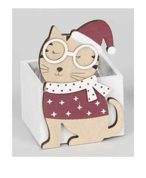Immagine e commerce Cassetta natalizia legno decoro gattino occhiali cm 9x8 h13 cm