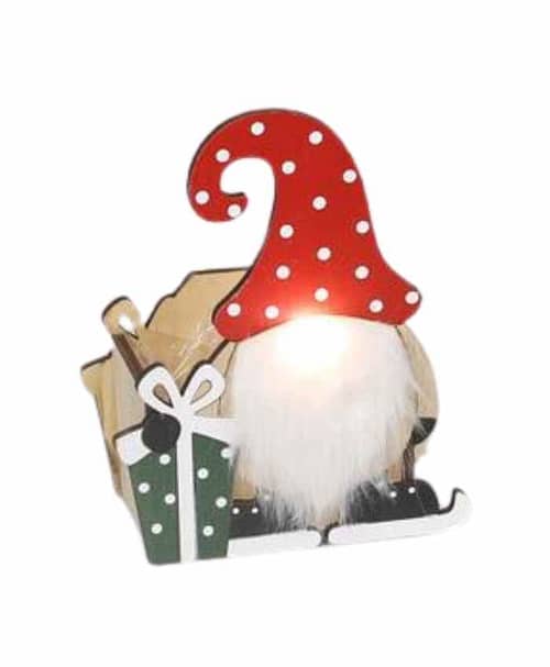 Immagine e commerce Cassetta natalizia quadrata decoro gnomo con led LED a batteria cm 12x7 h16 cm
