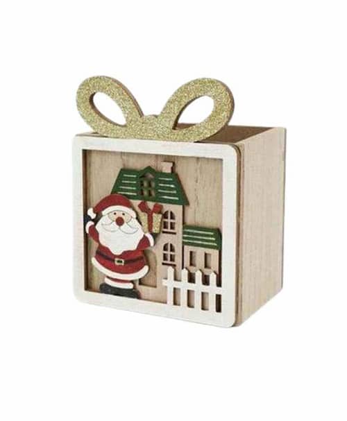 Immagine e commerce Cesto legno quadrato con babbo natale e fiocco cm 10x9 h13 cm