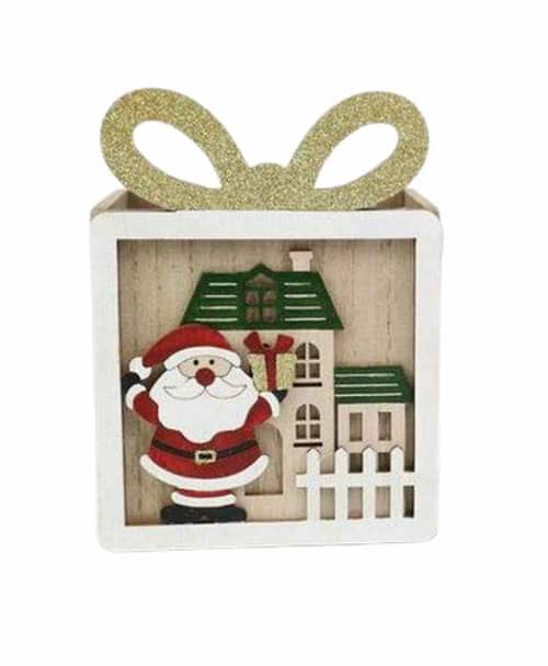 Immagine e commerce Cesto legno quadrato con babbo natale e fiocco cm 12x10 h16 cm