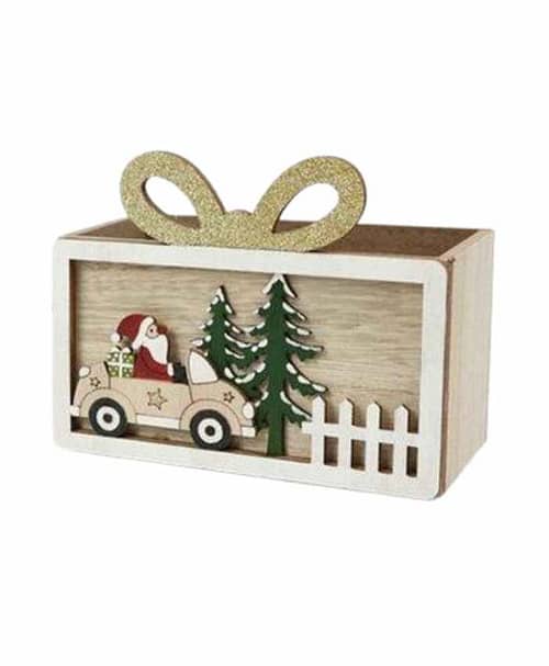 Immagine e commerce Cesto legno rettangolare con babbo natale e fiocco cm 15x9 h12 cm