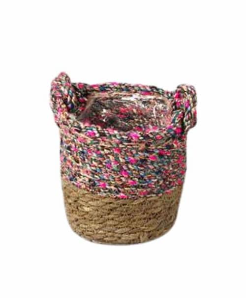Immagine e commerce Cesto tondo in vimini e materiale di riciclo con manici diametro 17 cm