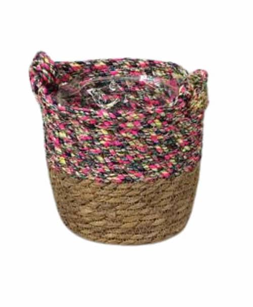Immagine e commerce Cesto tondo in vimini e materiale di riciclo con manici diametro 19 cm