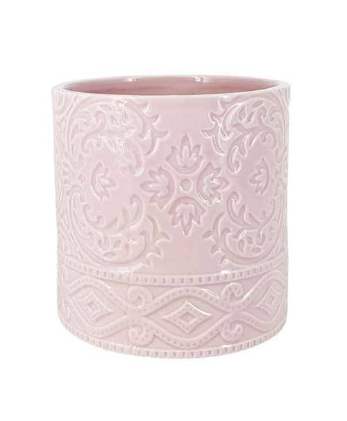 Immagine e commerce Porta vaso tondo in ceramica con decori greche diametro 11 alto-10 cm-Rosa