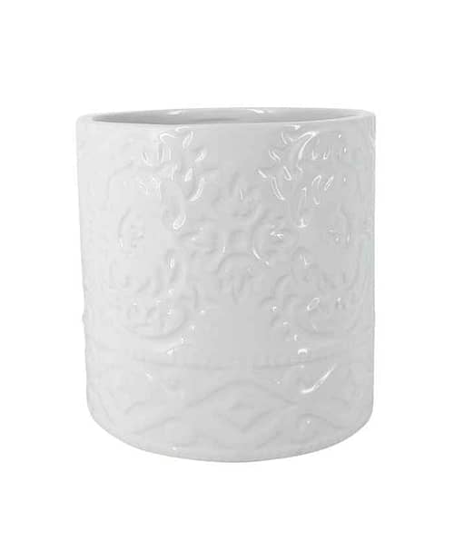 Immagine e commerce Porta vaso tondo in ceramica con decori greche diametro 11 alto-10 cm-Bianco