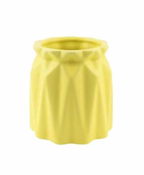 Immagine e commerce Porta Vaso in ceramica decoro geometrico per orchidea diametro 13 alto 13 cm-Giallo
