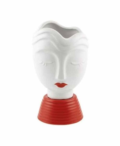 Immagine e commerce Busto ragazza in ceramica con rossetto in tono colore alto 19 cm-Rosso