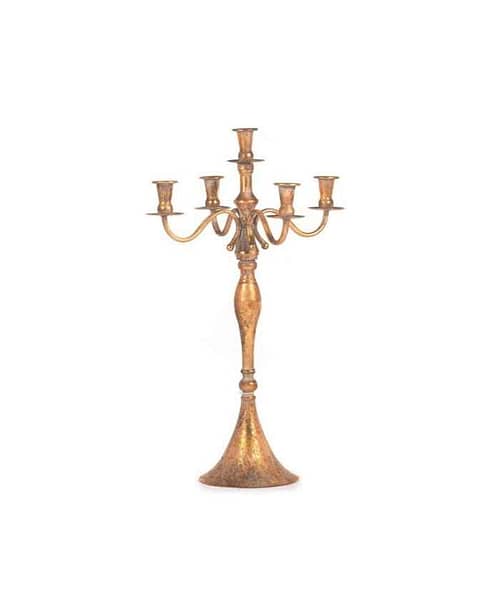 Immagine e commerce Candelabro oro in metallo anticato a 5 fiamme con stelo a balaustra alto 63 cm