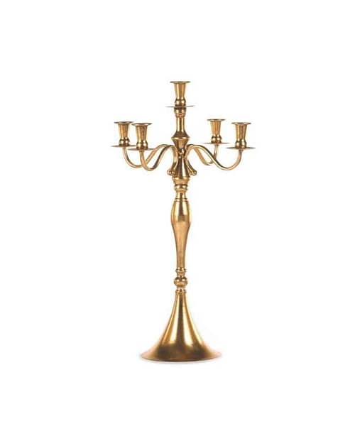 Immagine e commerce Candelabro oro lucido in metallo a 5 fiamme con stelo a balaustra alto 63 cm