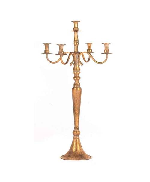 Immagine e commerce Candelabro oro in metallo anticato a 5 fiamme con stelo a balaustra alto 78 cm