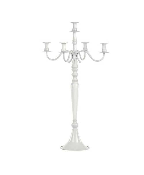 Immagine e commerce Candelabro metallo bianco a 5 fiamme con stelo a balaustra alto 78 cm