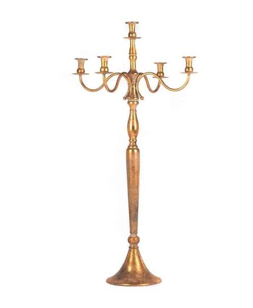 Immagine e commerce Candelabro oro in metallo anticato a 5 fiamme con stelo a balaustra alto 97 cm