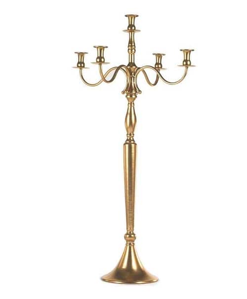 Immagine e commerce Candelabro oro lucido in metallo a 5 fiamme con stelo a balaustra alto 97 cm