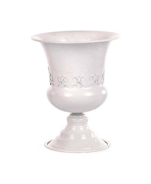 Immagine e commerce Coppa medicea in metallo bianco decorato orlo aperto diametro 20 h24 cm