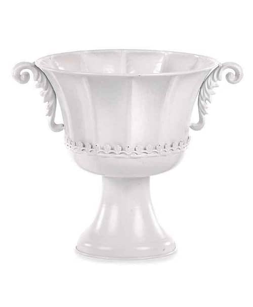Immagine e commerce Coppa metallo bianco con vaso a coste e manici arricciati cm 36x26 h27