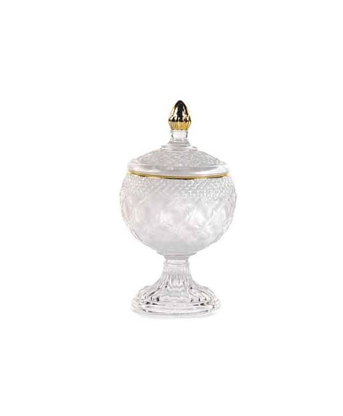 Immagine e commerce Portaconfetti in vetro con piede e  decori diametro 8 alto 15 cm - Rosa - Oro