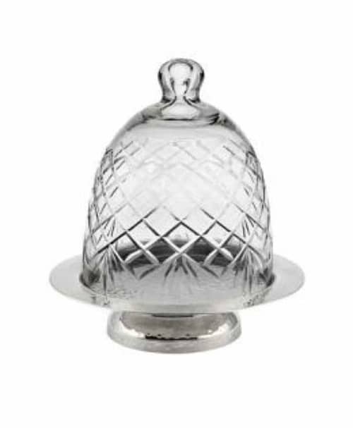 Immagine e commerce Alzata in alluminio con cupola in vetro lavorato diametro 13 alta 13 cm