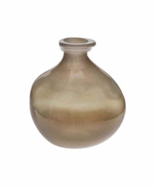 Immagine-e-commerce-Vaso arredo vetro fumè forma bottiglia dal profilo irregolare con collo inclinato cm 29 h33