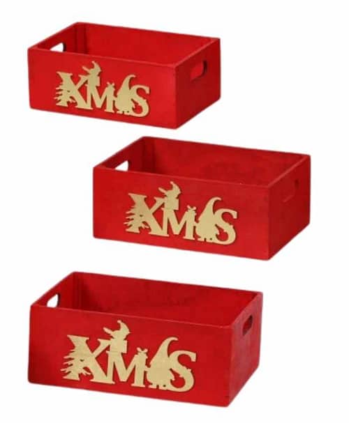 Immagine-e-commerce-Cesti confezionamento Set 3 cassette legno Rosso scritta XMAS cm Gr 38x28 h 15 Md 32x22 h13 Picc 28x18 h 11