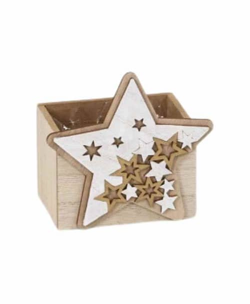 Immagine-e-commerce-Cesto confezione contenitore in legno sagoma Stella con Fiocchi Neve cm 12x7 h 11