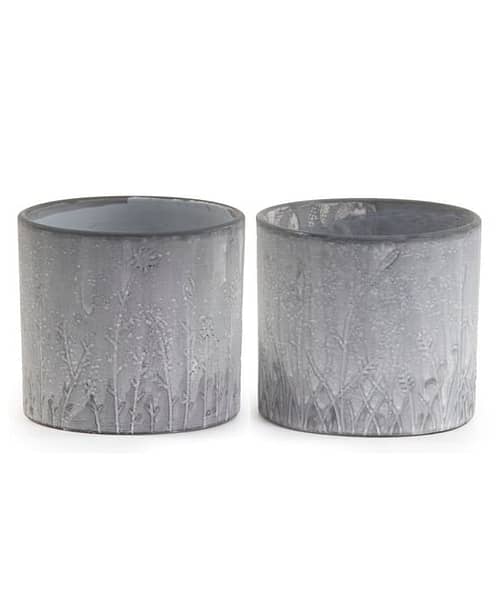 Immagine-e-commerce-Portavaso ceramica forma cilindro con incisione fili  erba colore grigio cm 12 h10