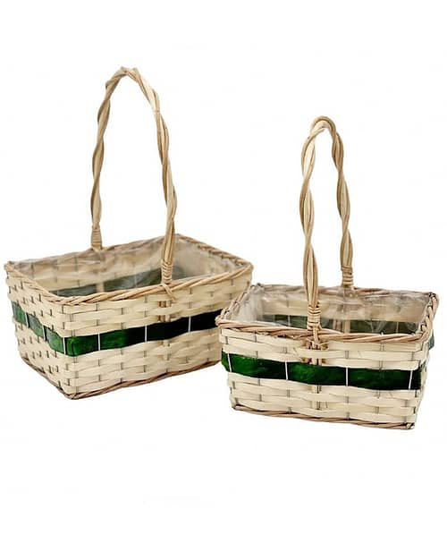 Immagine-e-commerce-Serie 2 Ceste rettangolari in fascette naturali con riga e manici verdi lunghe cm 25-29 cm
