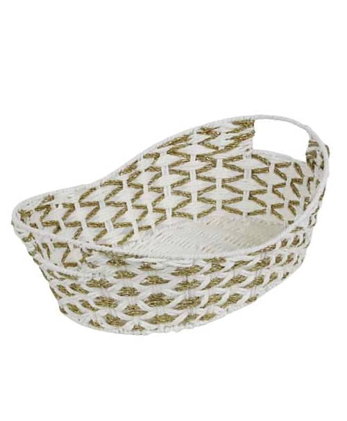 Immagine e commerce Cesto confezioni natale ovale in corda tipo ricamo oro e bianco cm 47x35 h 16