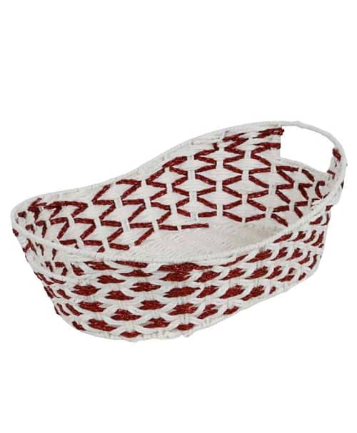 Immagine e commerce Cesto confezioni natale ovale in corda tipo ricamo rosso e bianco cm 47x35 h 16