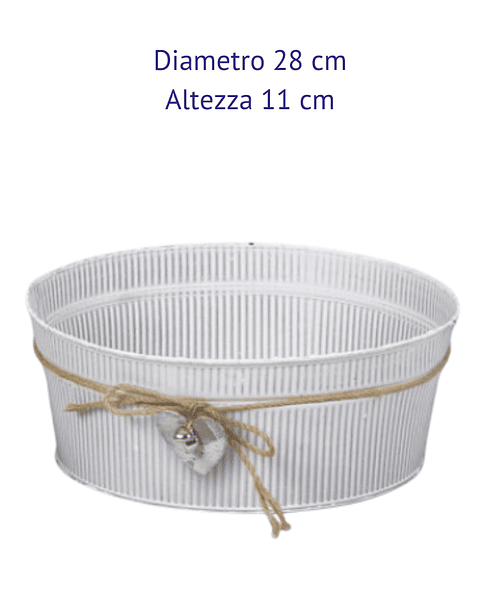Immagine e commerce Ciotola latta anticata decoro righe con cordoncino e cuore diametro 28 h11 cm