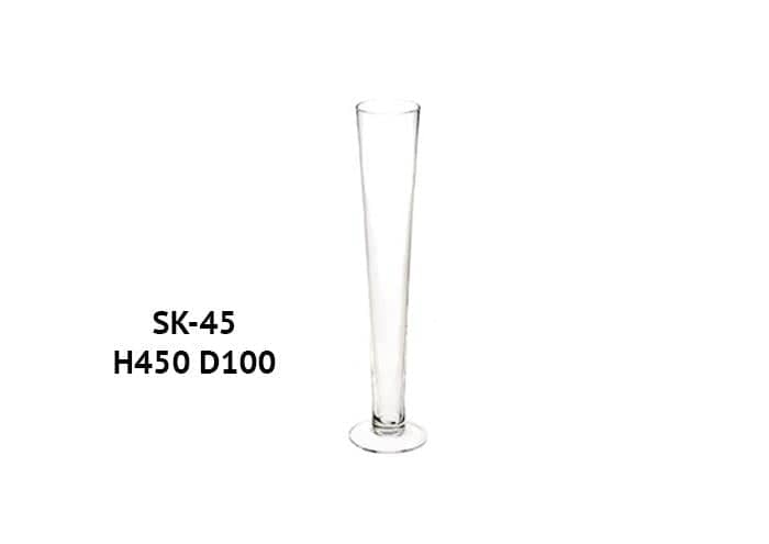 Vaso vetro conico con piede diametro 10 altezza 45 cm