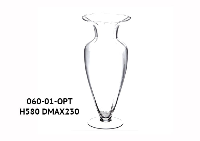 Vaso vintage in vetro ottico diametro 23 cm alto 58 cm