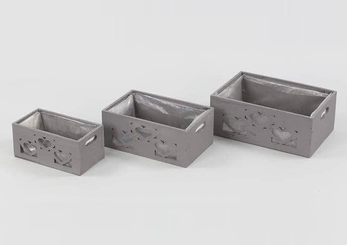 Immagine e commerce Serie 3 cassette in legno naturale intagli forma cuore cm 20-24-28