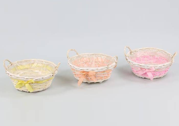 Immagine e commerce Serie 3 cesti tondi vimini colorati fiocco diametro cm 27